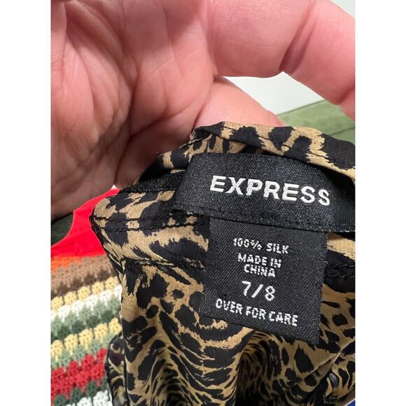 Womens Express Silk Animal Print Shirt Front Tie Shoulder Top 7/8 Medium - Picture 7 of 7